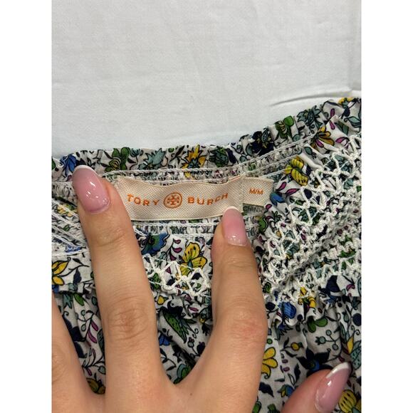Tory Burch Tie Shoulder Smocked Midi Sundress Love Floral Degrade Women's Size M - Picture 3 of 5
